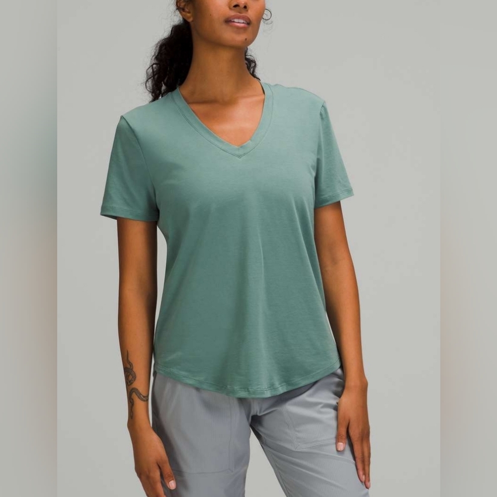 lululemon athletica Short Sleeve V-Neck Tee in Sage Green